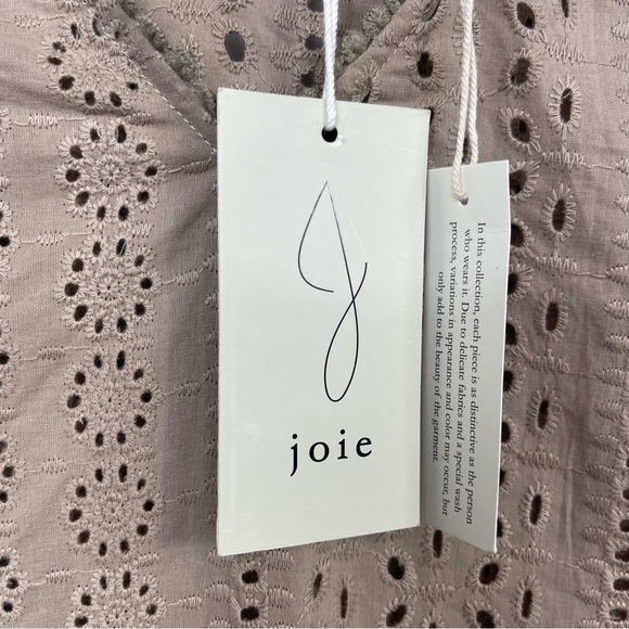 JOIE Tan Eyelet Crochet Sleeveless Blouse NWT S V-Neck Cotton Tank Top $98 - Picture 9 of 14
